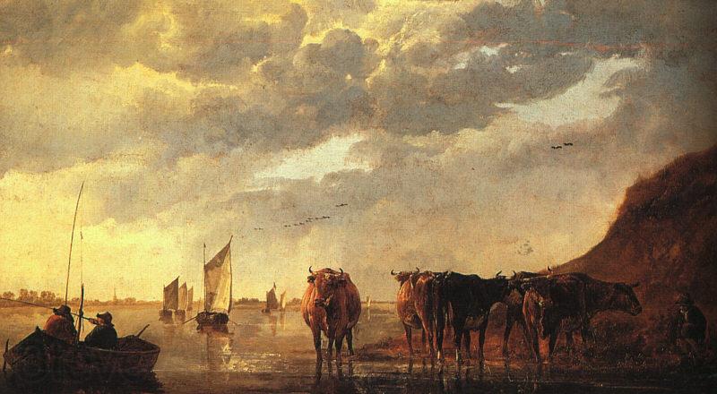 CUYP, Aelbert Herdsman with Cows by a River dfg Norge oil painting art